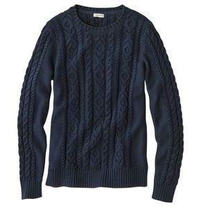 LL Bean mixed cable navy blue sweater.